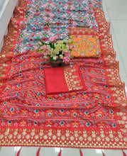 Load image into Gallery viewer, HEAVY SLUB SILK PATOLA DIGITAL PRINT WITH FANCY GOTA PATTI WORK
