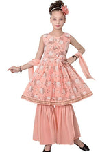 Load image into Gallery viewer, Ethnic Purple Floral Printed Anarkali, Sharara &amp; Dupatta Set For Girls, Best Selling Ethnic Kids Wear Sharara Set
